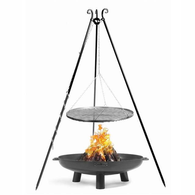 Grille en Inox suspendue pour bol &agrave; feu (exemple d'utilisation, bol &agrave; feu vendu s&eacute;par&eacute;ment)