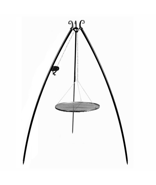 Grille de cuisson suspendue à un trépied de 200cm avec moulinet pour cuisson au feu de bois