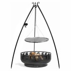 Grille de cuisson suspendue à un trépied de 200cm avec moulinet pour cuisson au feu de bois