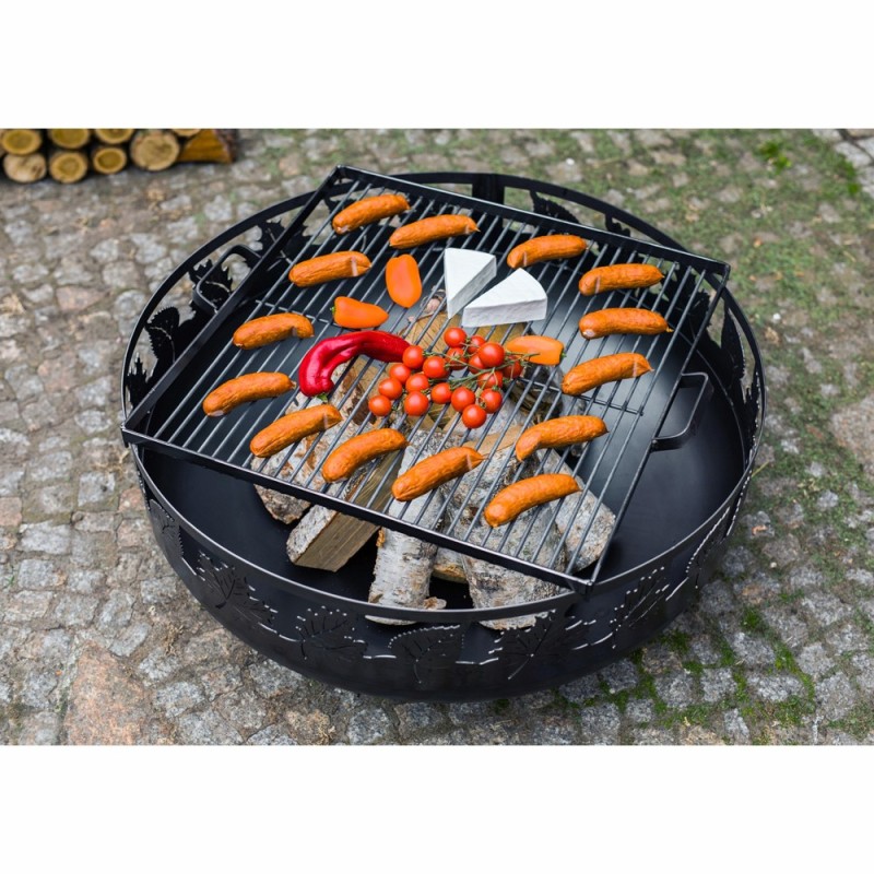 Grille de cuisson carrée en acier avec poignées pour brasero de 80cm (exemple d'utilisation, bol à feu vendu séparément)