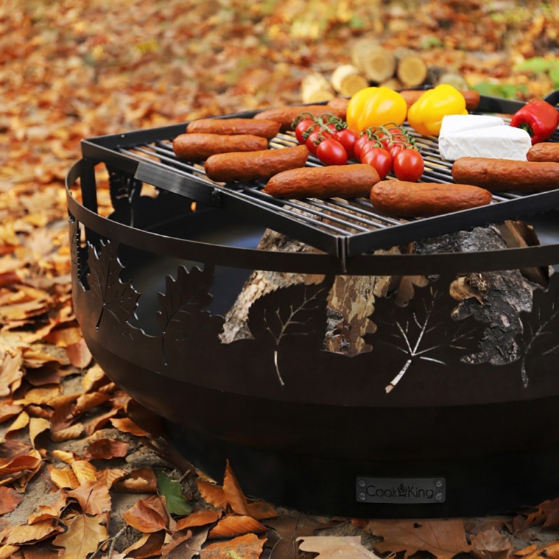 Grille de cuisson carrée en acier avec poignées pour brol à feu de 70cm (exemple d'utilisation, bol à feu vendu séparément)