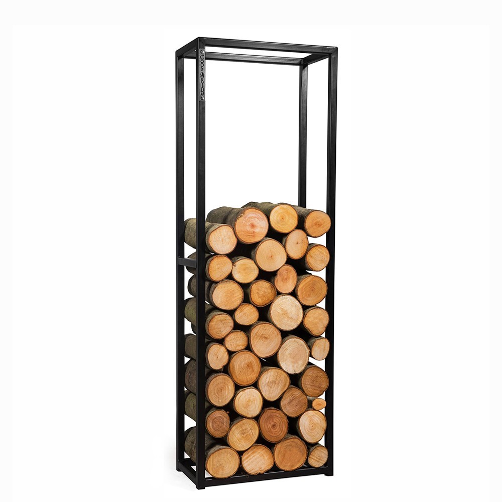 Porte-bûches rectangulaires Cornel de 120cm de hauteur avec profilés en acier