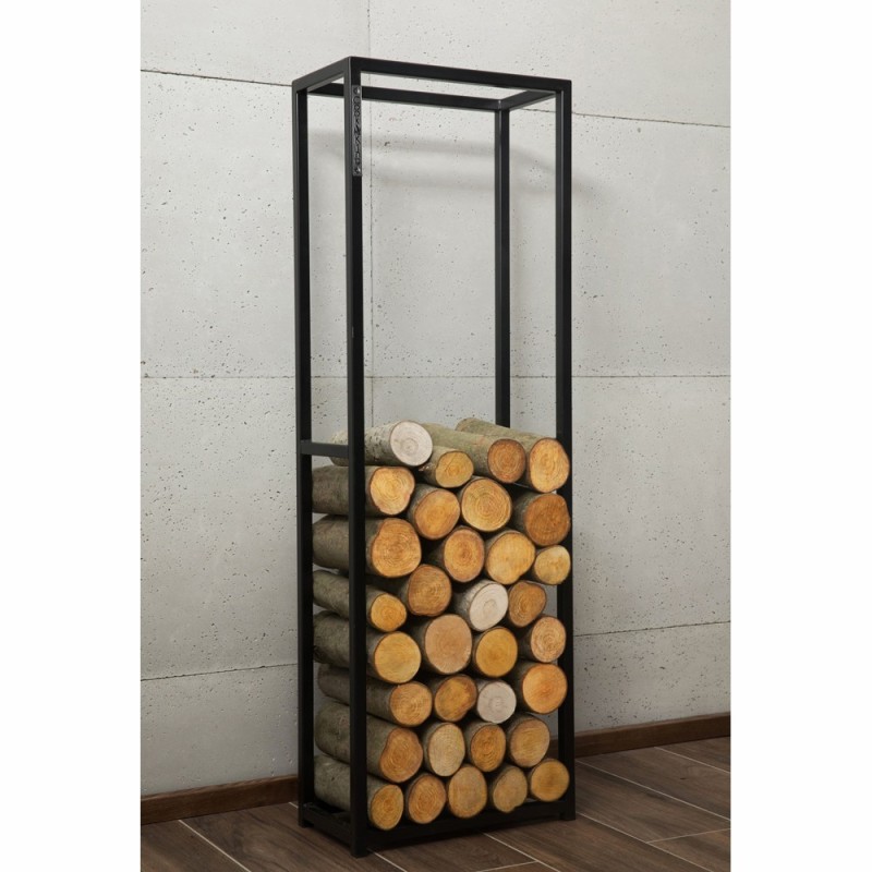 Porte-bûches rectangulaires Cornel de 120cm de hauteur avec profilés en acier