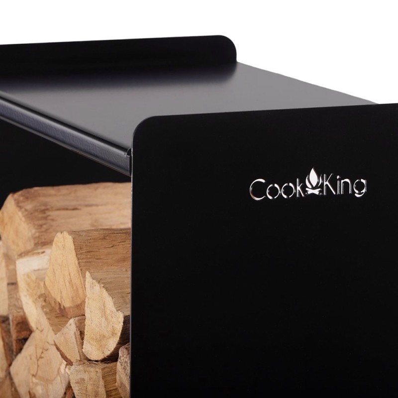 Porte-bûches Fuego - profilés en acier robustes - rangement du bois et siège - stable et solide