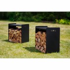 Porte-bûches Fuego - profilés en acier robustes - rangement du bois et siège - stable et solide