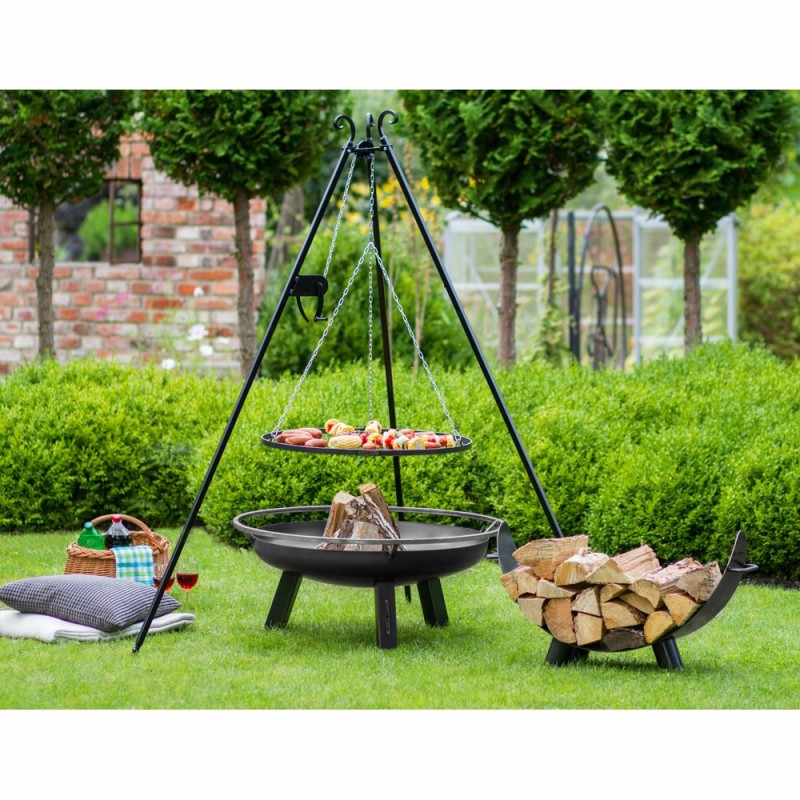 Porte-bûches Mila pour brasero (exemple d'utilisation, bol à feu et trépieds vendus séparément)
