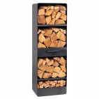 Porte-bûches Vento avec 4 étagères et 1 tiroir pour ranger vos outils et votre bois.
