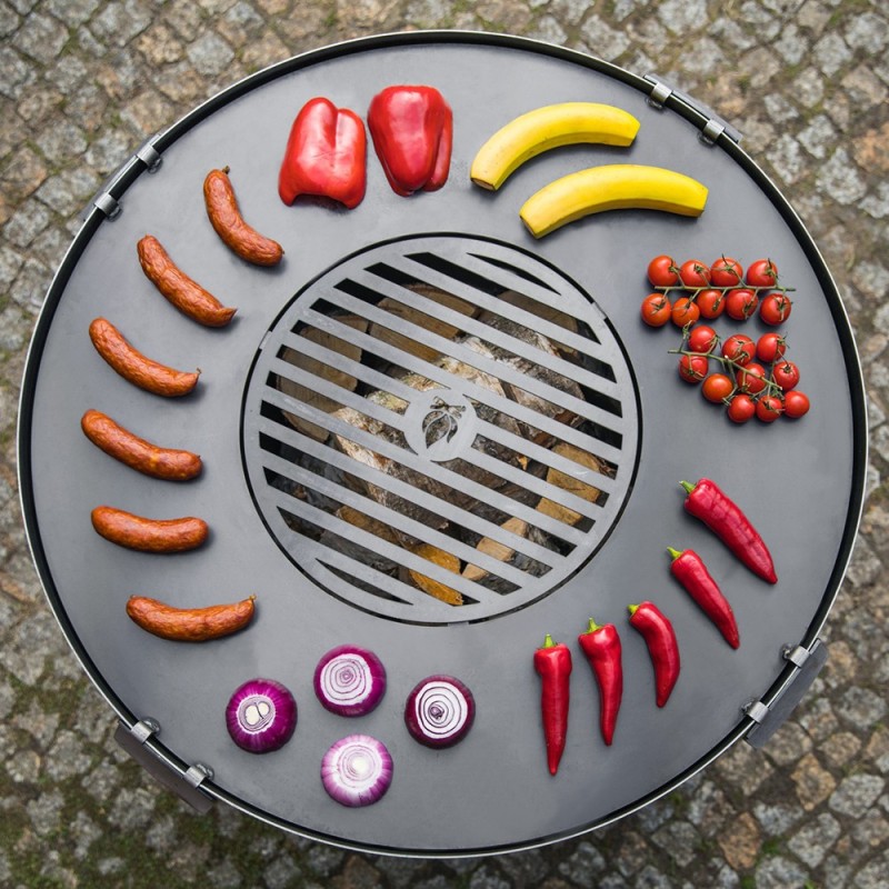 Plaque pour braséro de 102cm de diamètre avec 4 poignées et grille de cuisson 47cm (exemple de mise en situation)