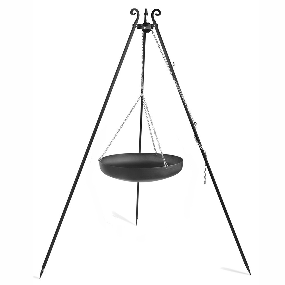 Wok en acier de 60cm de diamètre suspendu sur trépied 180cm