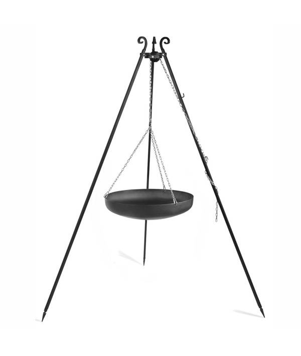 Wok en acier de 60cm de diamètre suspendu sur trépied 180cm