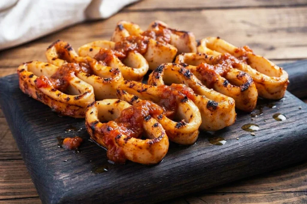 Recette d'anneaux de calamar grillés à la tomate