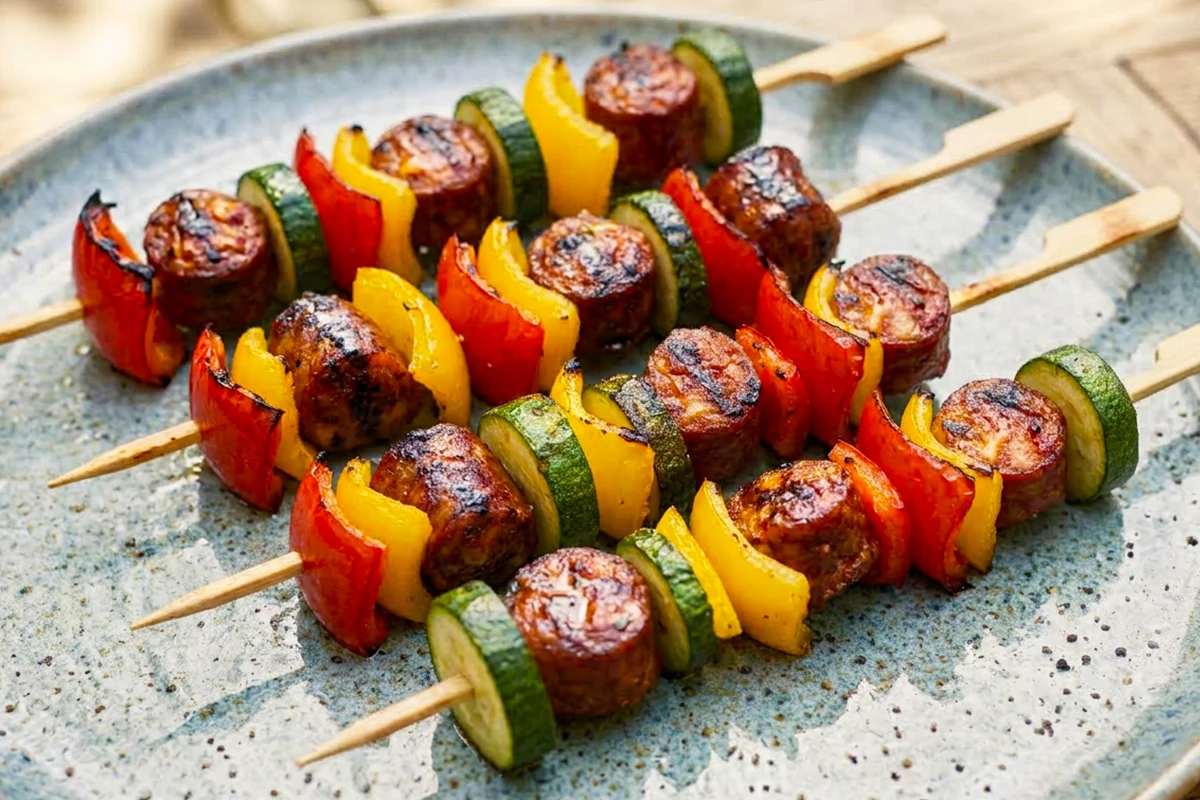 Recette de brochettes de chorizo et légumes grillés