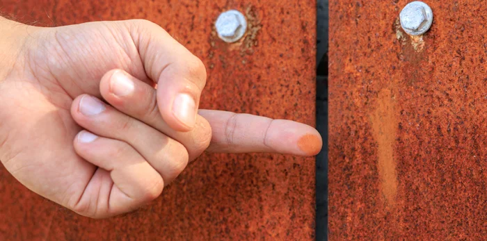 Inconvénient de l'acier corten : il peut tâcher les mains et les vêtements Inconvénient de l'acier corten : il peut tâcher les mains et les vêtements