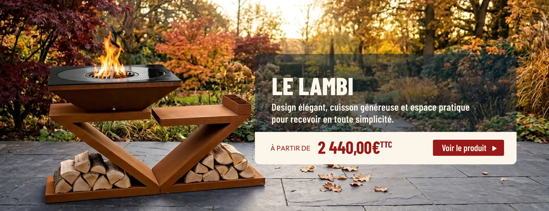 Brasero Le Lambi sur une terrasse d'automne