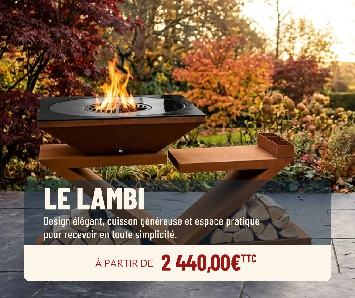 Brasero Le Lambi sur une terrasse d'automne